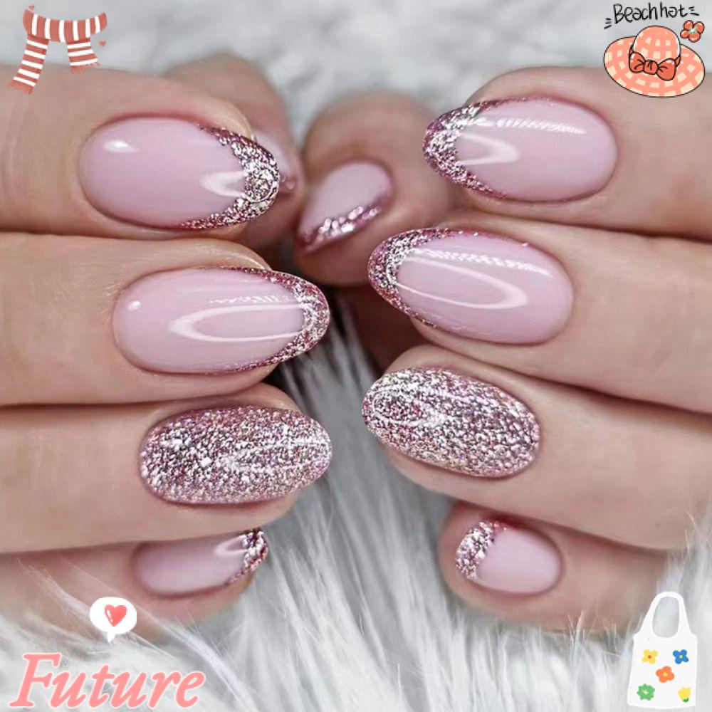 Bộ 24 Móng Tay Giả Che Phủ Toàn Diện Hình Oval DIY