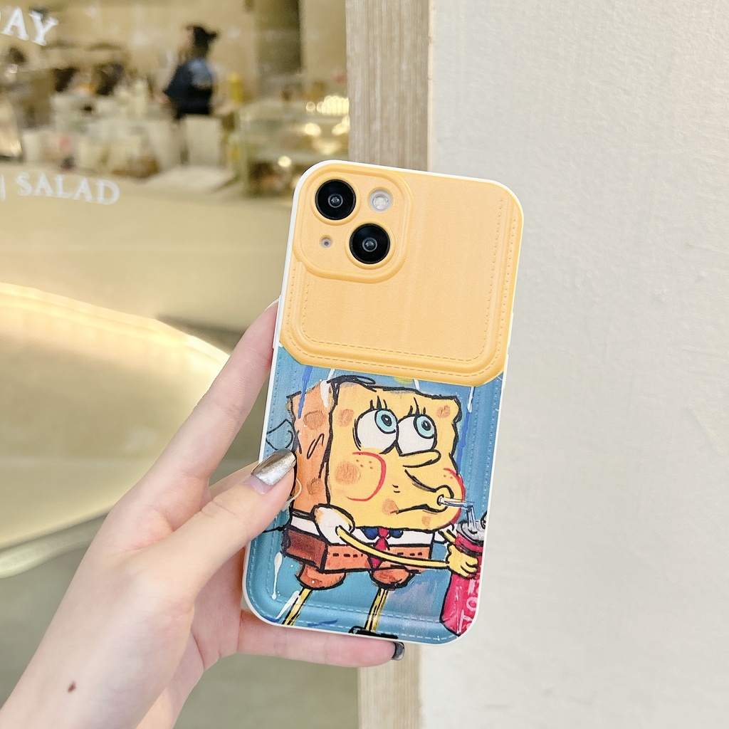 Ốp Điện Thoại tpu Dẻo Họa Tiết Hoạt Hình Spongebob Vui Nhộn Kèm Ngăn Đựng Thẻ Cho iPhone 14 13 12 11 PRO MAX