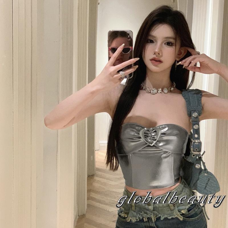 Áo Ống Mùa Hè Màu Trơn Hở Lưng Có Khóa Cài Trái Tim Thời Trang Cho Nữ