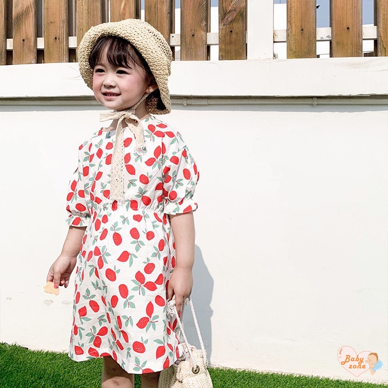Đầm Công Chúa Chất Liệu Cotton Tay Ngắn In Hình Quả Cherry Dễ Thương Thời Trang Mùa Hè Cho Bé Gái
