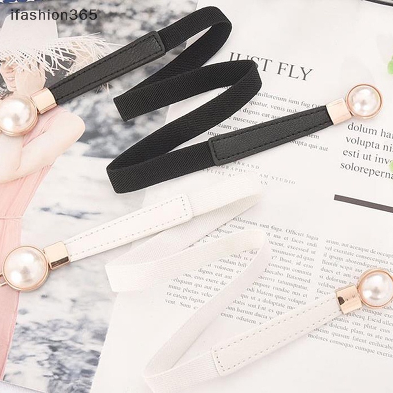 Thắt Lưng Da PU Khóa Ngọc Trai Co Giãn Thời Trang ifashion365