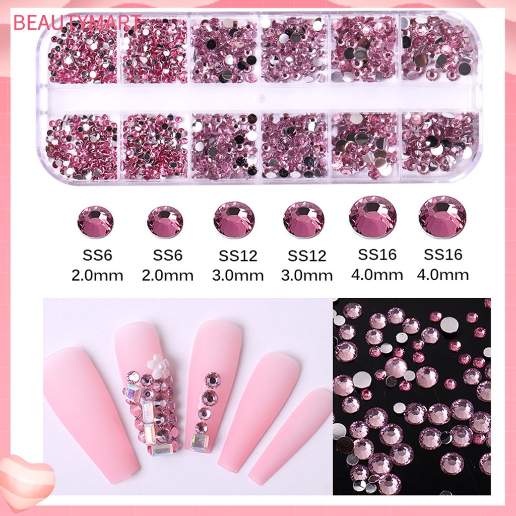 1 Hộp Phụ Kiện Trang Trí Móng Tay Nghệ Thuật Tạo Hiệu Ứng 3D Nhiều Kích Cỡ Lấp Lánh DIY