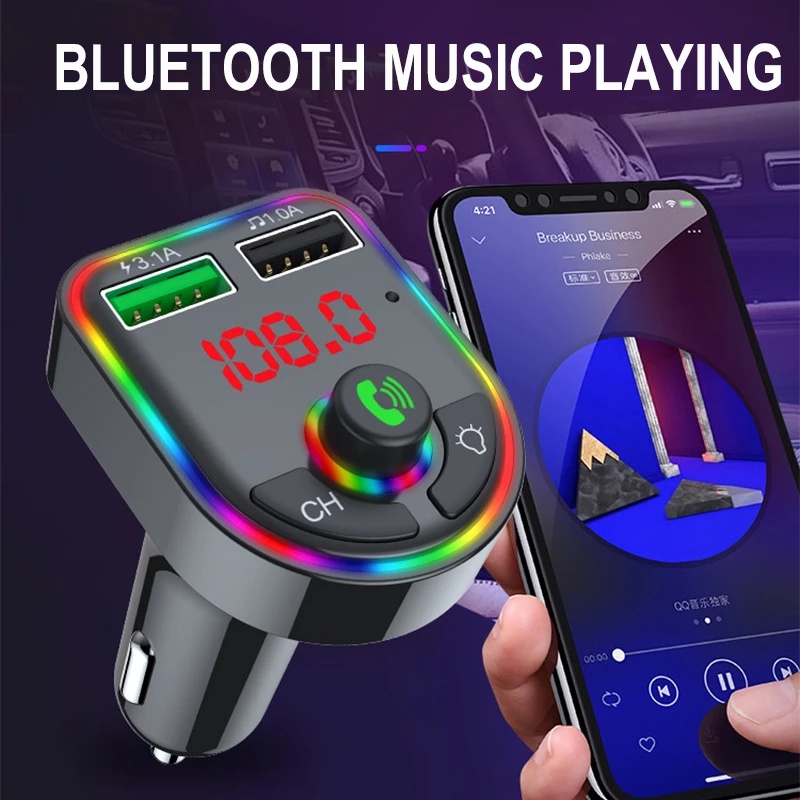 Thiết Bị Thu Phát Âm Thanh FM Bluetooth 5.0 MP3 Modulator 2.1A 2 Cổng USB Sạc Nhanh Cho Xe Hơi