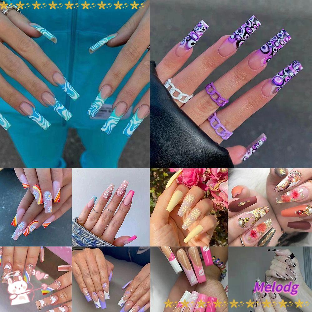 Hộp 24 Móng Tay Giả Dạng Nhấn Che Phủ Toàn Diện Họa Tiết Hoa Phong Cách Pháp