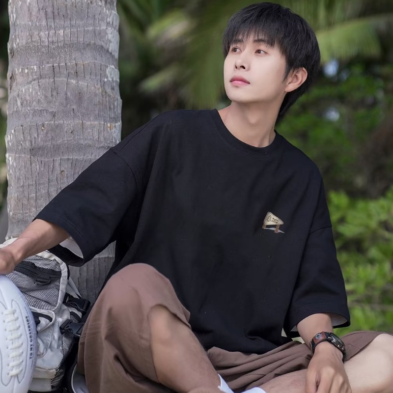 Áo Thun Tay Ngắn Dáng Rộng Chất Liệu Cotton Lụa Lạnh Thời Trang Mùa Hè Cho Nam 240g