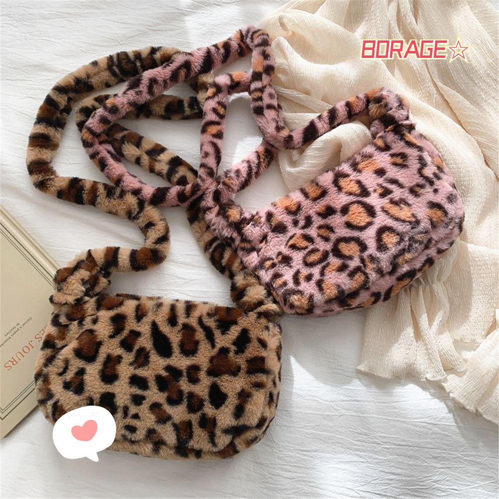 Túi Đeo Chéo Phủ Lông Họa Tiết Da Báo Phong Cách Vintage Thời Trang Thu Đông