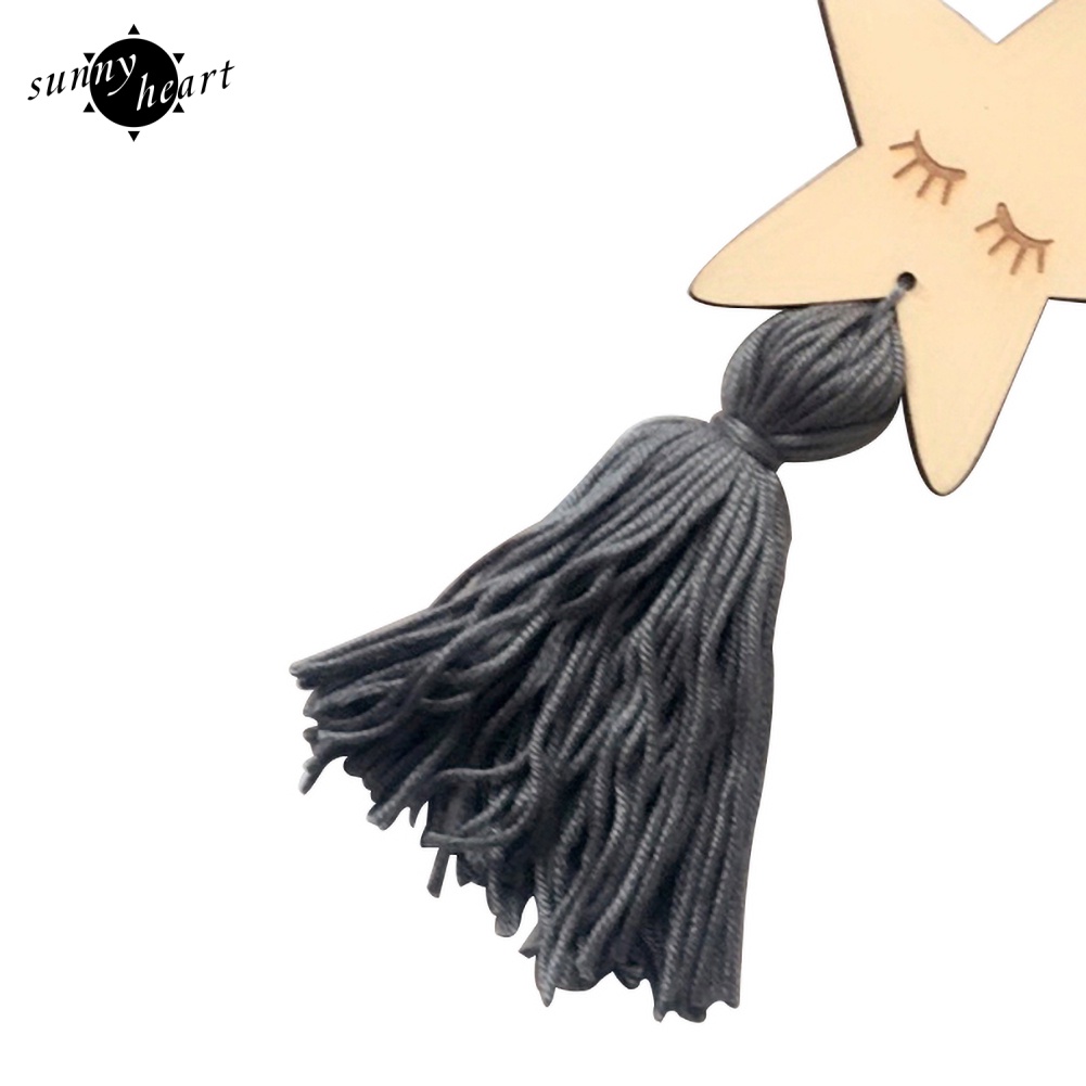 Phụ Kiện Treo Tường Trang Trí Hình Ngôi Sao Bằng Gỗ Phối Tua Rua Phong Cách Bắc Âu