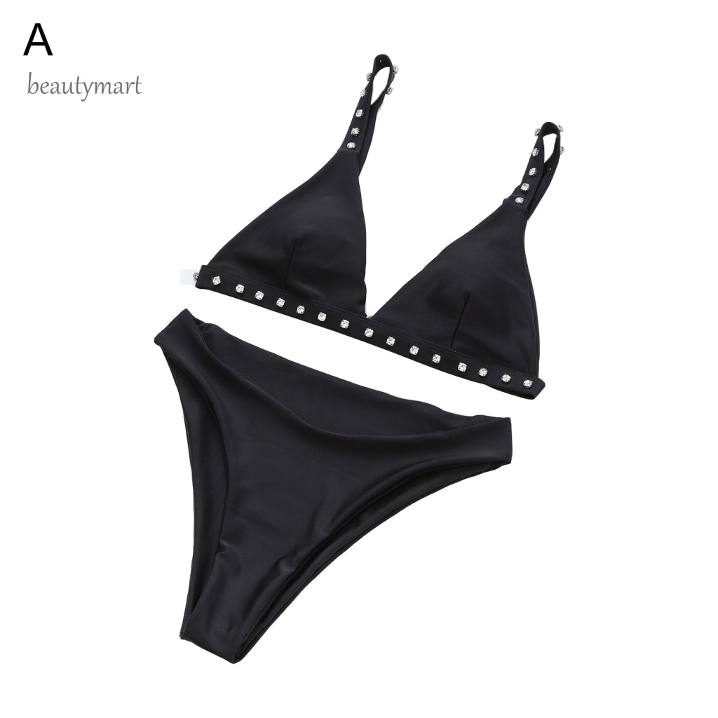 [beautymart] Bộ Đồ Bơi Bikini Màu Trơn Bằng Polyester Chống Mài Mòn Thời Trang Mùa Hè Cho Nữ