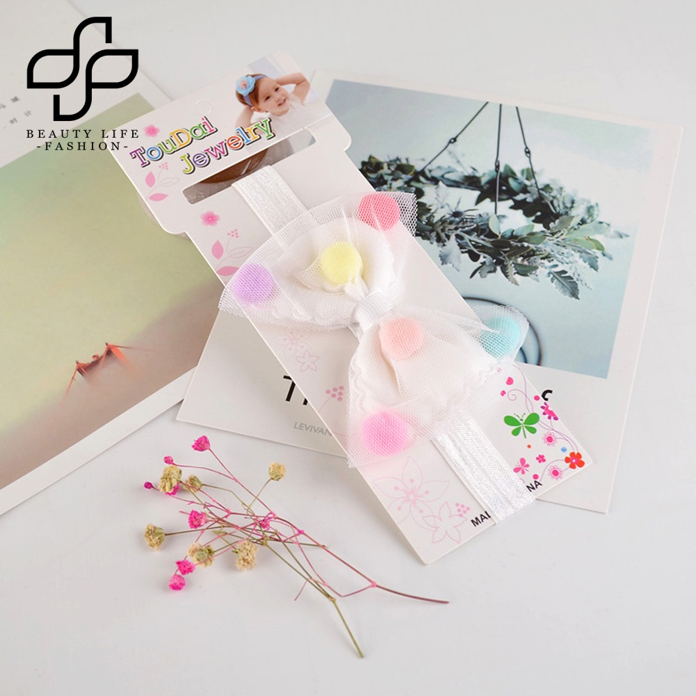 Băng Đô Nơ Đính Bóng Lông Co Giãn Dễ Thương Cho Bé Gái