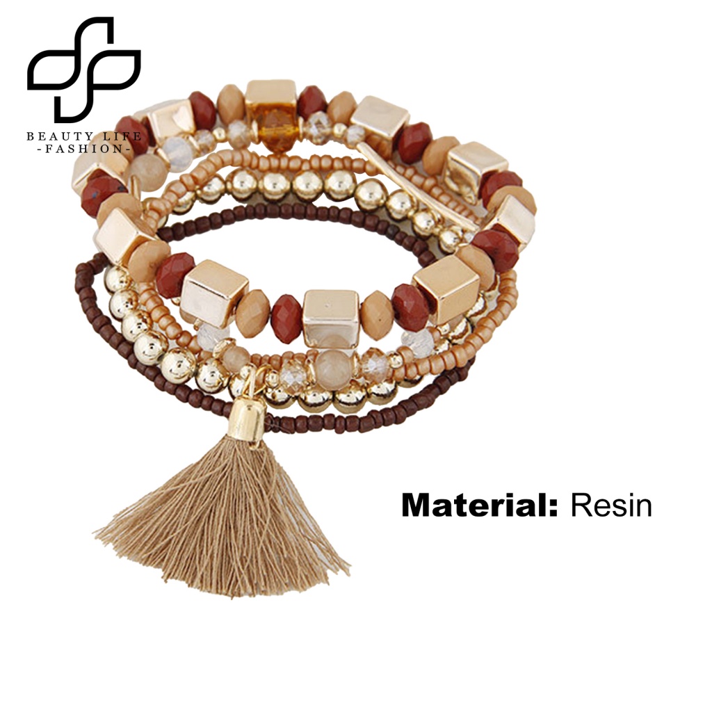 Vòng Tay Hạt Nhựa Resin Nhiều Lớp Phong Cách Bohemian Cổ Điển Thời Trang Cho Nữ