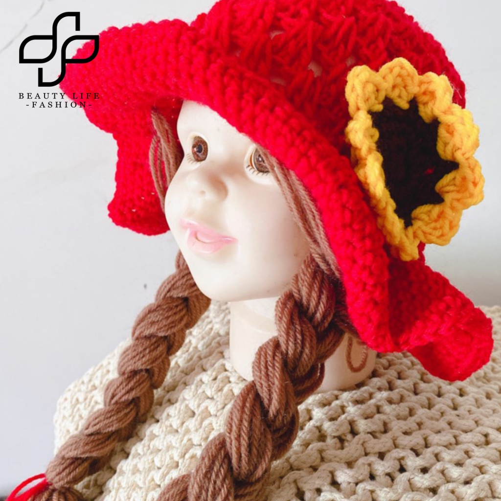 Nón Len Dệt Hoa Hướng Dương / Cherry Dùng Làm Đạo Cụ Chụp Ảnh Cho Bé Gái