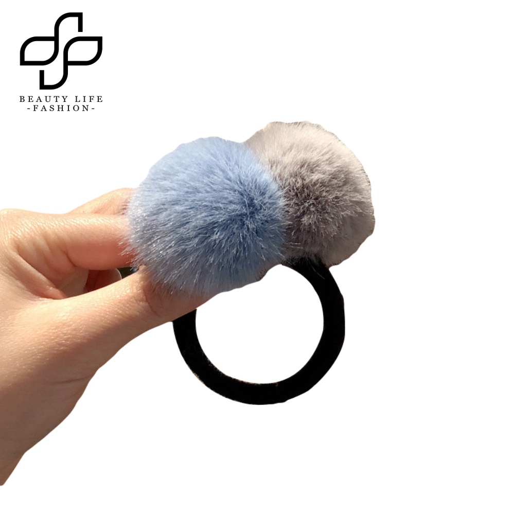 Dây Cột Tóc Co Giãn Hai Màu Đính Khối Bông Cho Nữ