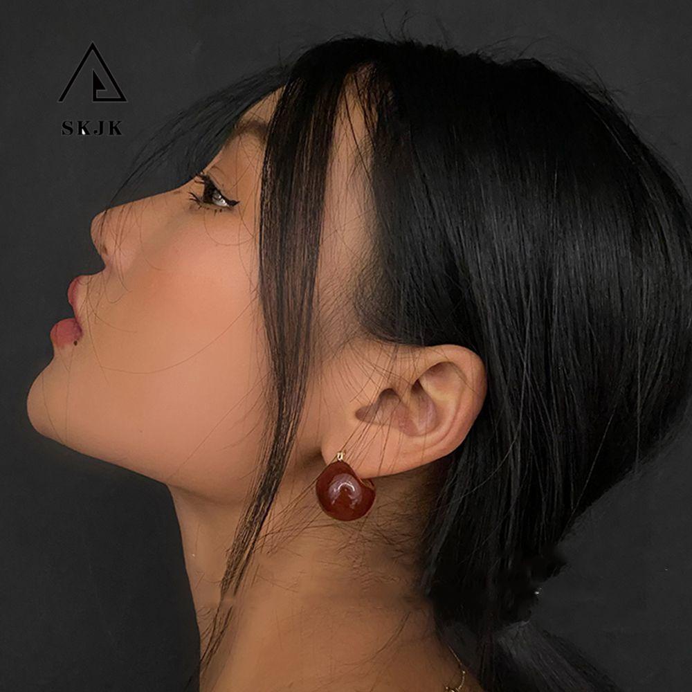 Bông Tai Đính Hạt Tròn Bằng Đồng Tráng Men Thời Trang Dành Cho Nữ