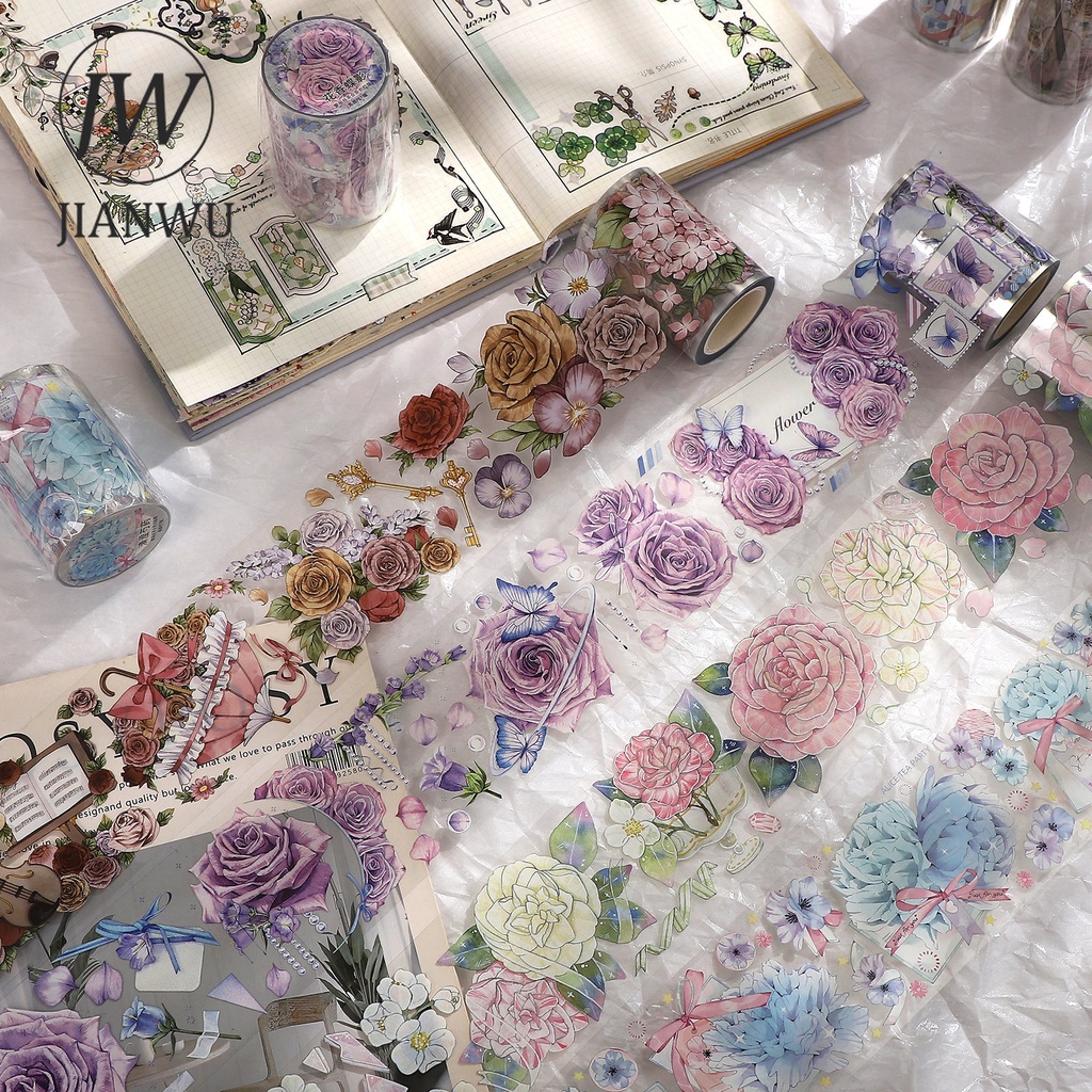 Cuộn Băng Keo Họa Tiết Hoa / Bướm 58mm * 500cm Chống Thấm Nước Dùng Trang Trí DIY