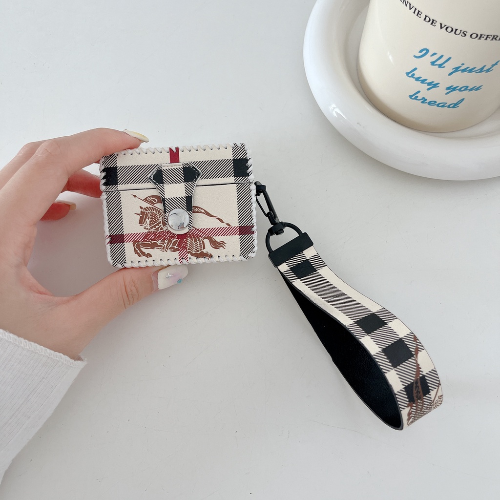 Vỏ Bảo Vệ Hộp Sạc Tai Nghe AirPods 1 2 3 Pro2 2022 Kết Cấu Da PU Họa Tiết Kẻ Sọc Sang Trọng Kèm Dây Đeo Tiện Dụng