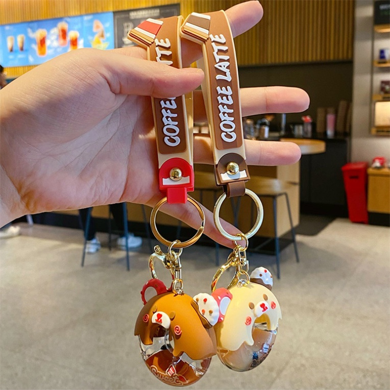 Móc Khóa Hình Bánh Donut Gấu Trà Sữa Thời Trang