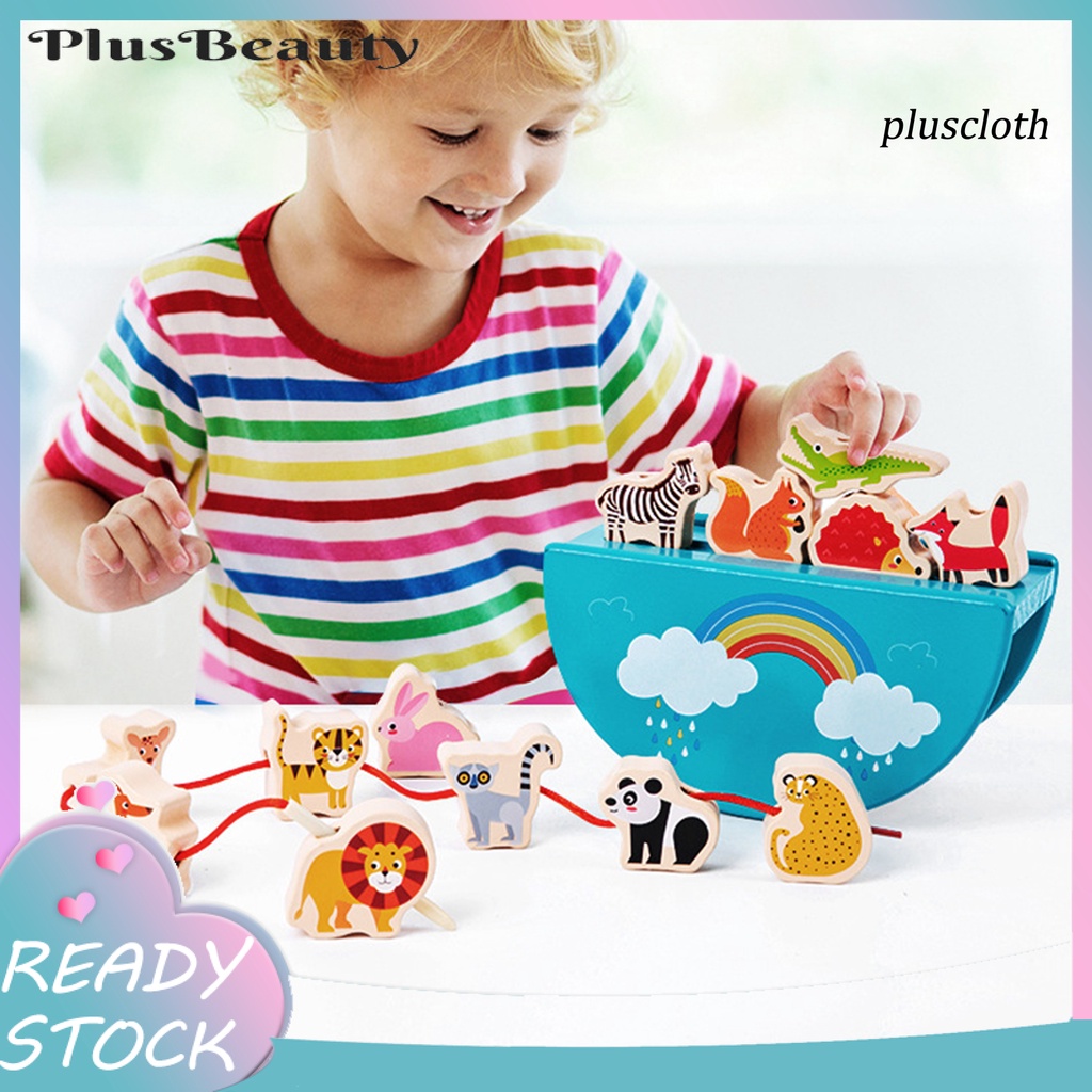 1 Bộ Đồ Chơi Xếp Chồng Lên Nhau Bằng Gỗ Màu Sắc Tươi Sáng Có Dây Thừng Hình Động Vật Cho Trẻ Mẫu Giáo