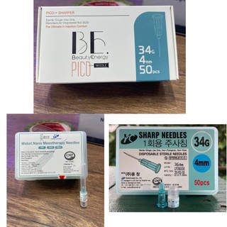 Sharp Mesotherapy Needles - Đầu kim tiêm meso 34G 4mm Hàn Quốc tiêm prp căng bóng cá hồi