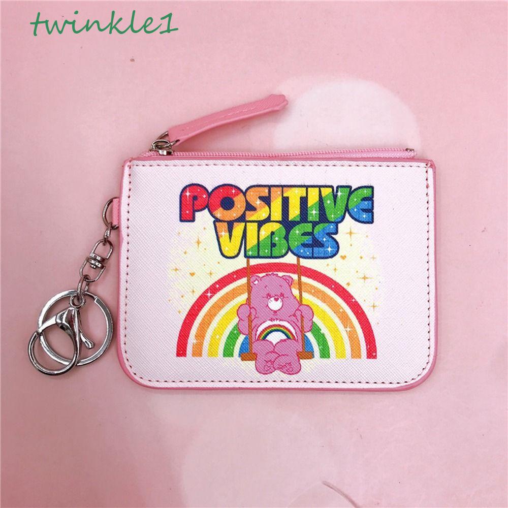 Ví Da PU Màu Cầu Vồng Họa Tiết Lấp Lánh Kèm Móc Khóa Xinh Xắn Cho Nữ