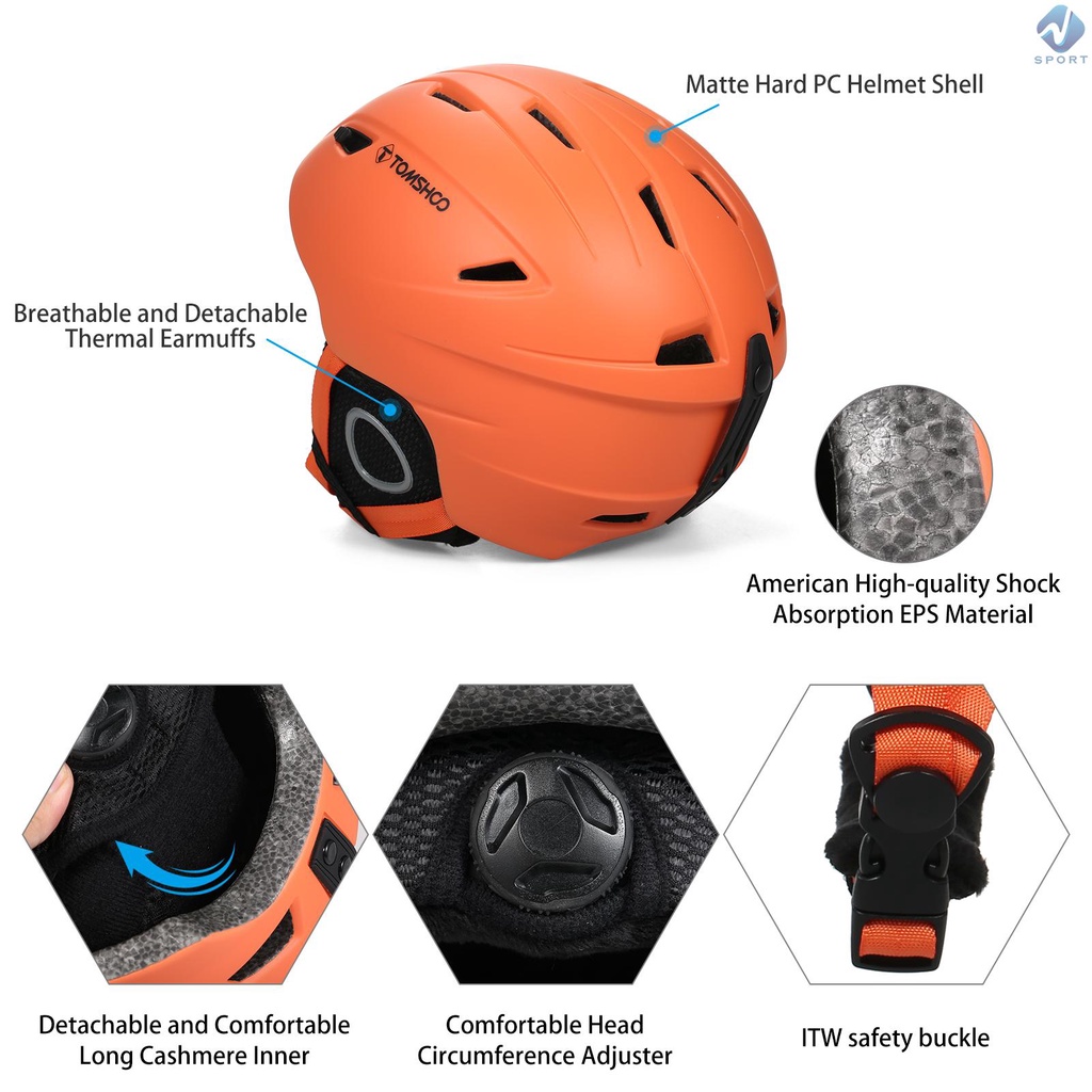 Mũ Bảo Hiểm Trượt Tuyết Kèm Miếng Lót Tai Có Thể Tháo Rời