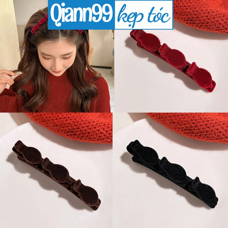 💓Qiann💓Kẹp Tóc Mái Phối Vải Nhung Độc Đáo Cho Nữ