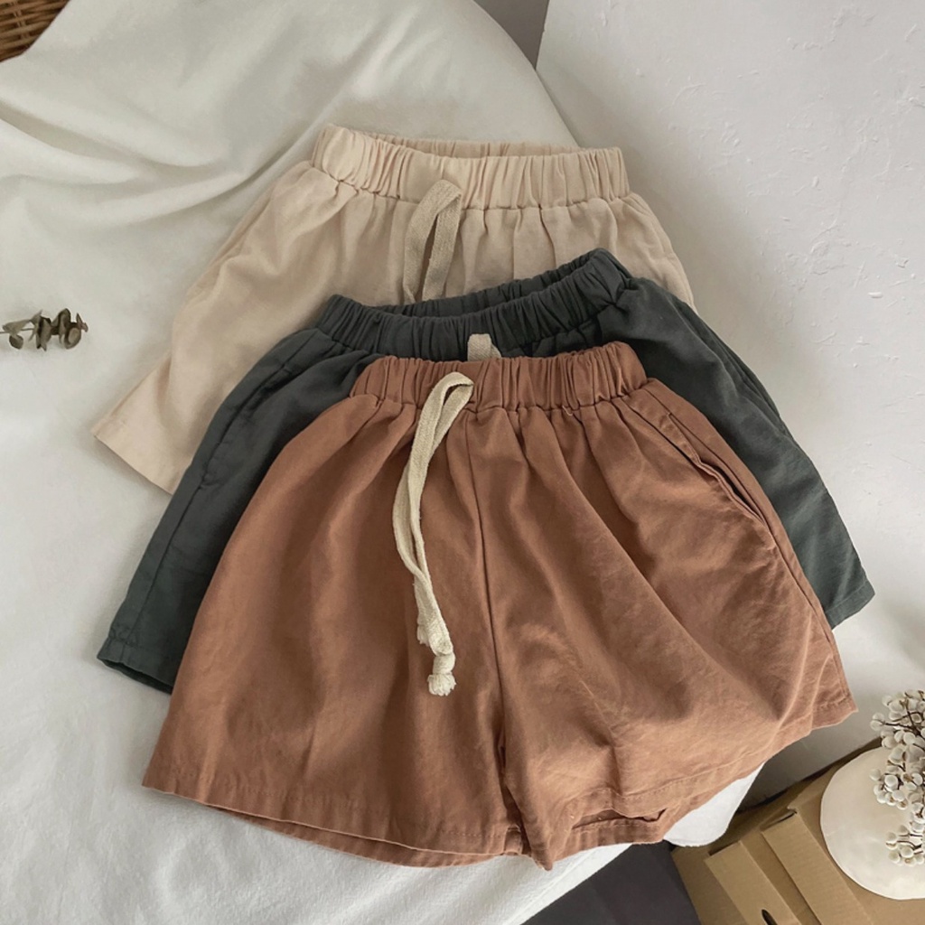 Quần Short cotton Lanh Màu Sắc Đơn Giản Phong Cách Nhật Bản Cho Bé