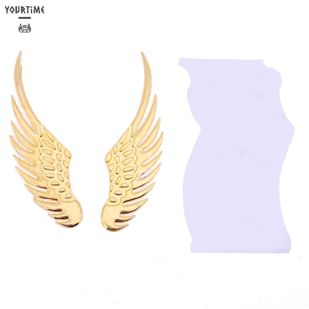 1 Cặp Miếng Dán Trang Trí Xe Hơi Họa Tiết Đôi Cánh 3D Bằng Kim Loại Cứng