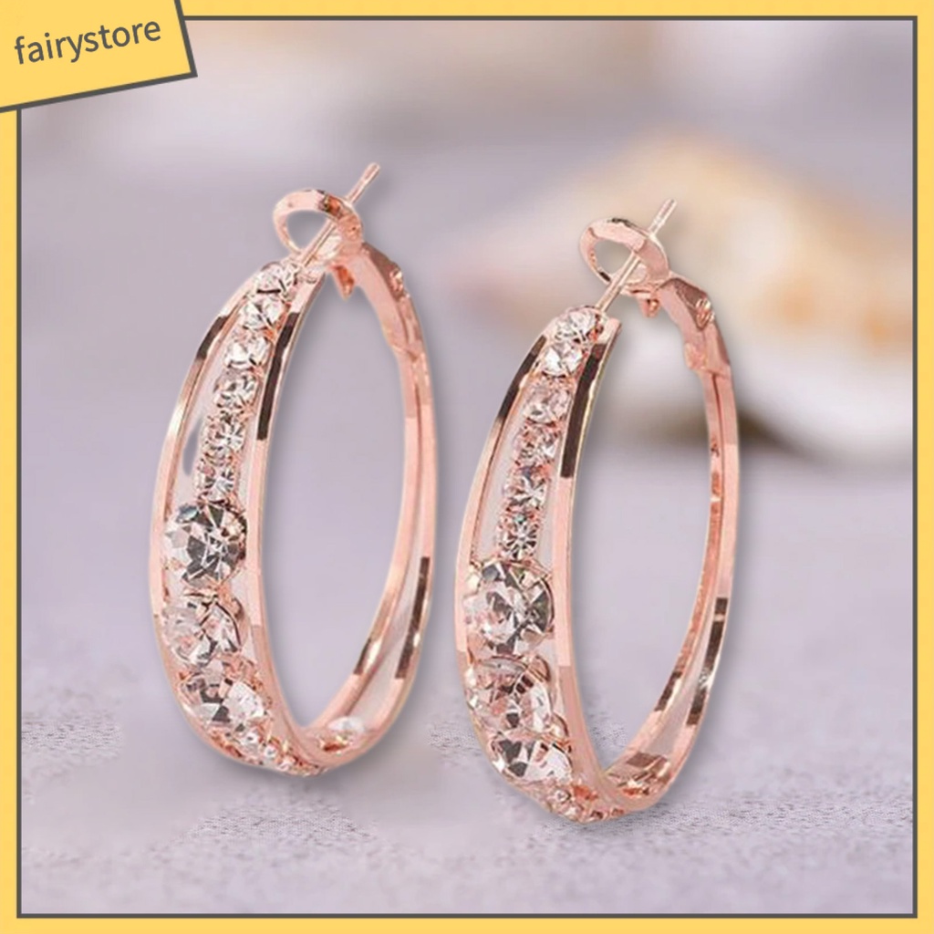 1 Đôi Bông Tai Tròn Đính Đá Thời Trang Dành Cho Nữ