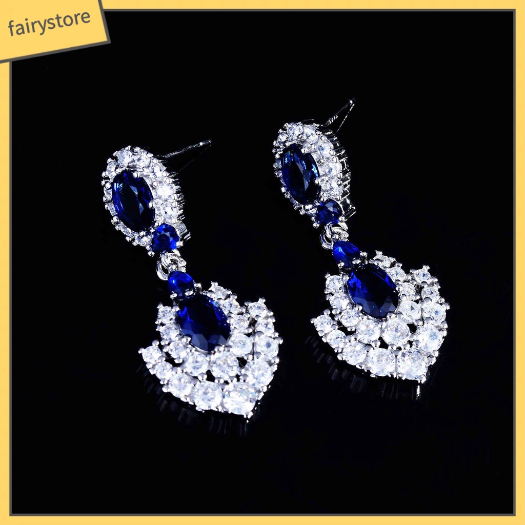 [FRO] Bông Tai Đính Đá Tanzanite Nhân Tạo Hình Học Sáng Tinh Tế Cho Tiệc Tùng