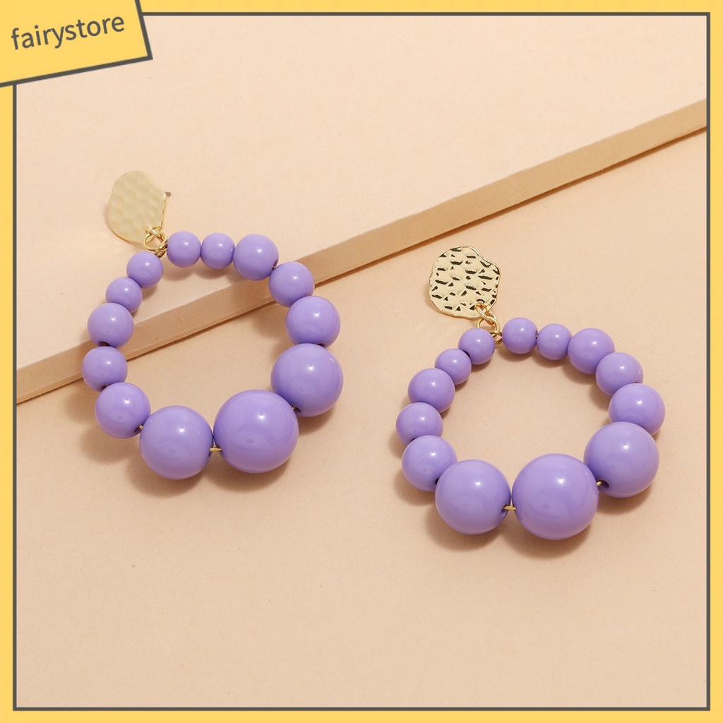 [FRO] 1 Đôi Bông Tai Hạt Nhựa Tròn Nhiều Màu Sắc Tươi Tắn Mặc Hàng Ngày Cho Nữ