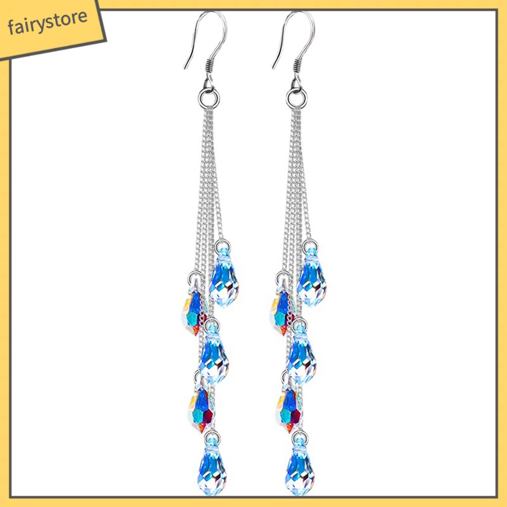 1 Đôi Bông Tai Dáng Dài Đính Pha Lê Lấp Lánh Thời Trang