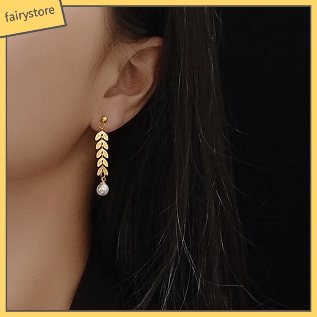 [FRO] 1 Đôi Bông Tai Đinh Tán Hình Học Đính Ngọc Trai Giả Sáng Bóng Dáng Dài Dễ Lên Màu Trang Trí Cho Nữ