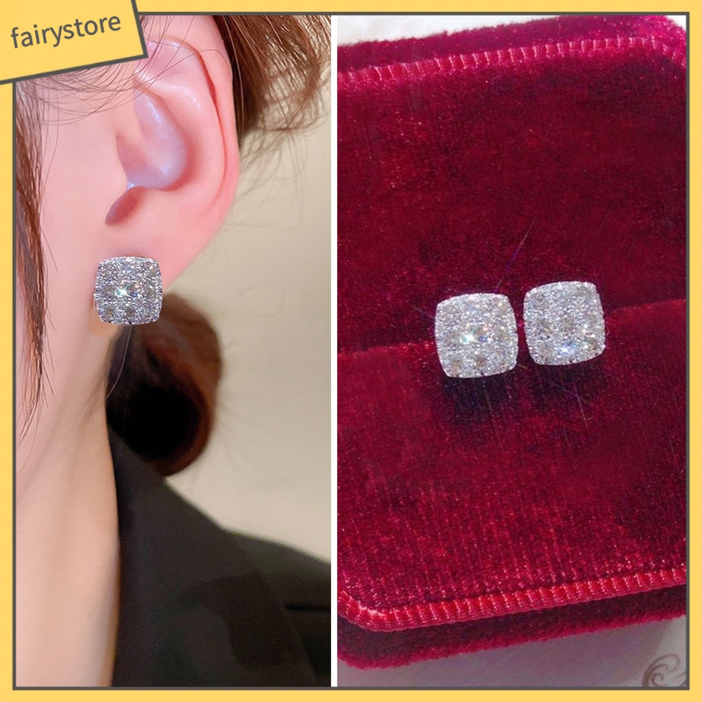 1 Cặp Bông Tai Đính Đá Bằng Đồng Thiết Kế Tối Giản Thời Trang Cho Nữ