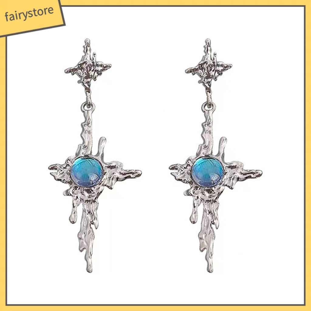 1 Đôi Bông Tai Dáng Dài Bằng Kim Loại Đính Đá Mặt Trăng Phong Cách Hip Hop Thời Trang Cho Nữ