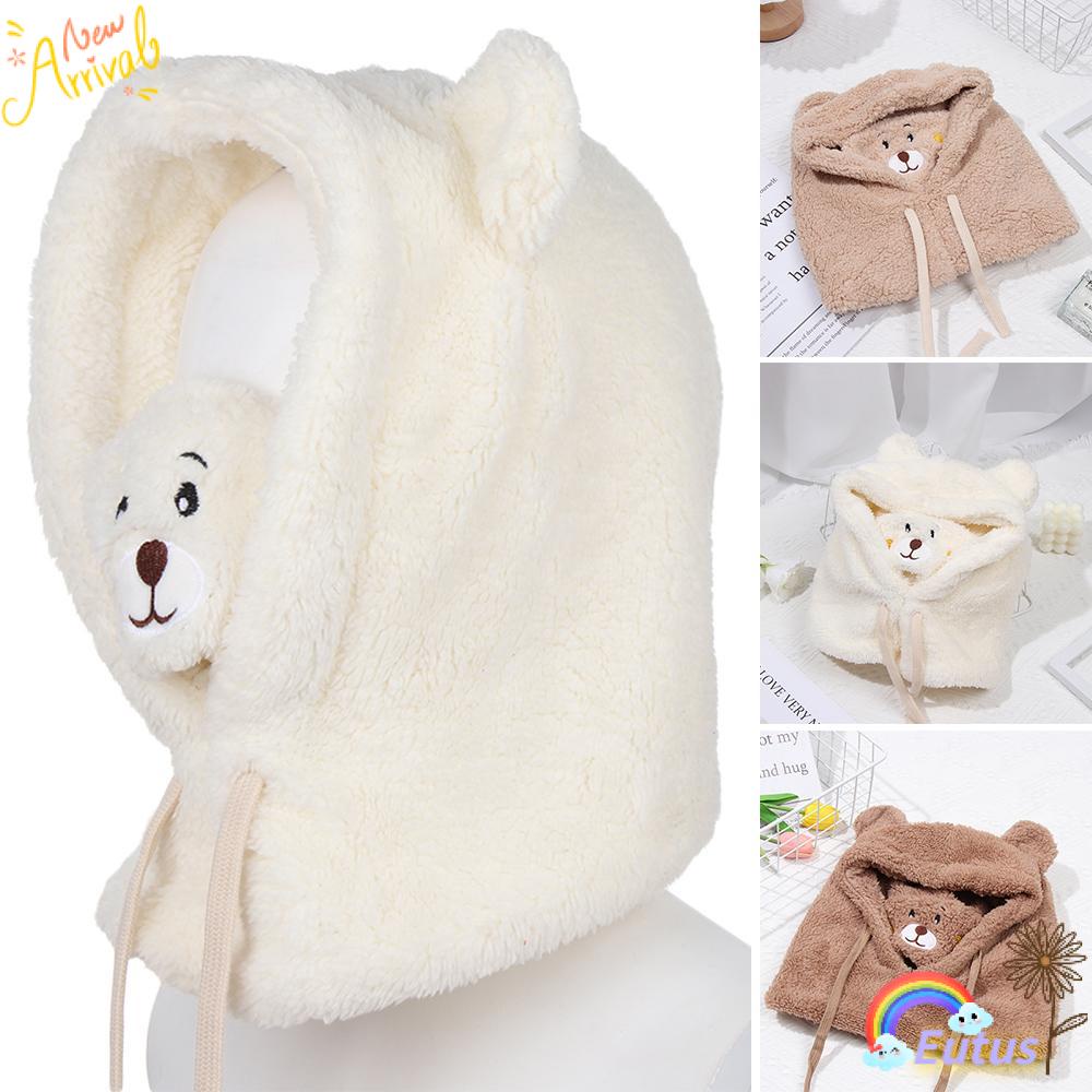 Mũ Trùm Đầu Kiêm Khăn Choàng Cổ Dày Dặn Chống Gió Hình Tai Gấu Hoạt Hình Dễ Thương