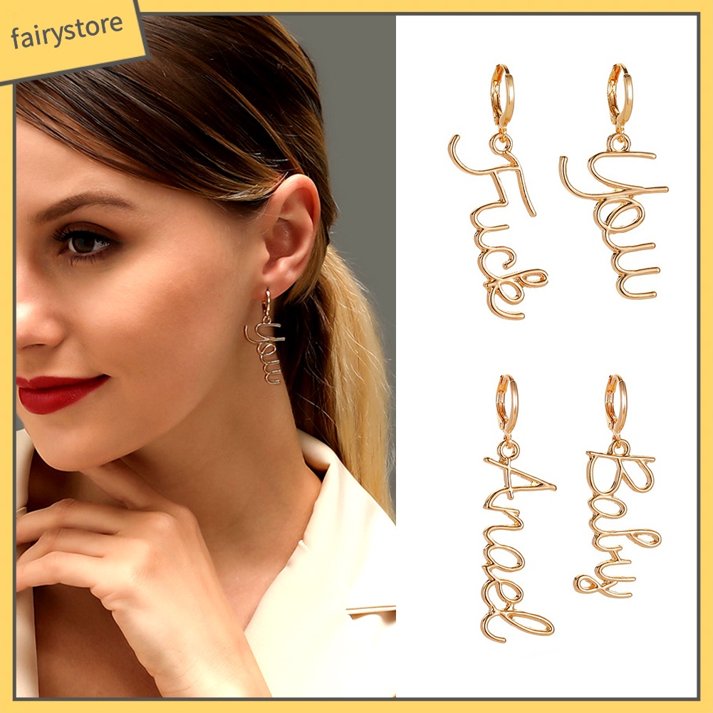 Bông Tai Dáng Dài Hình Thiên Thần Và Chữ Baby Fuck You Thời Trang Cho Nữ