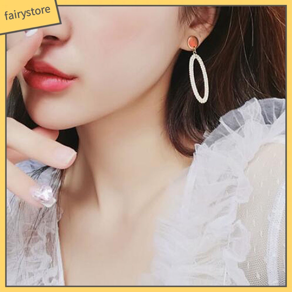 Bông Tai Hình Oval Đính Đá Thời Trang Dành Cho Nữ