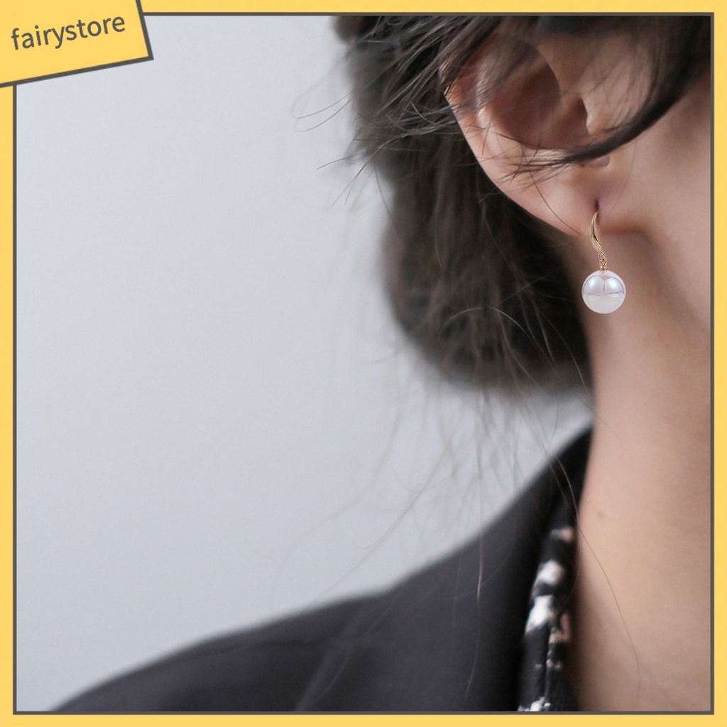 1 Đôi Bông Tai Đính Ngọc Trai Giả Màu Trắng Sáng Bóng Thanh Lịch Dành Cho Nữ