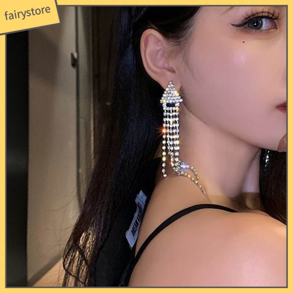 1 Đôi Bông Tai Dáng Dài Đính Đá Lấp Lánh Thời Trang Dự Tiệc