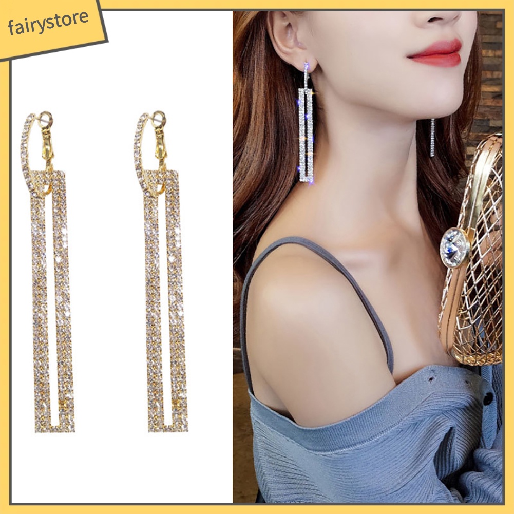 Bông Tai Hình Chữ Nhật Đính Đá Thời Trang Dành Cho Nữ