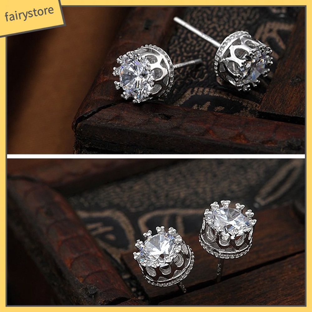 Bông Tai Hình Tròn Khắc Họa Tiết Đính Đá Zircon Thời Trang Cho Nữ