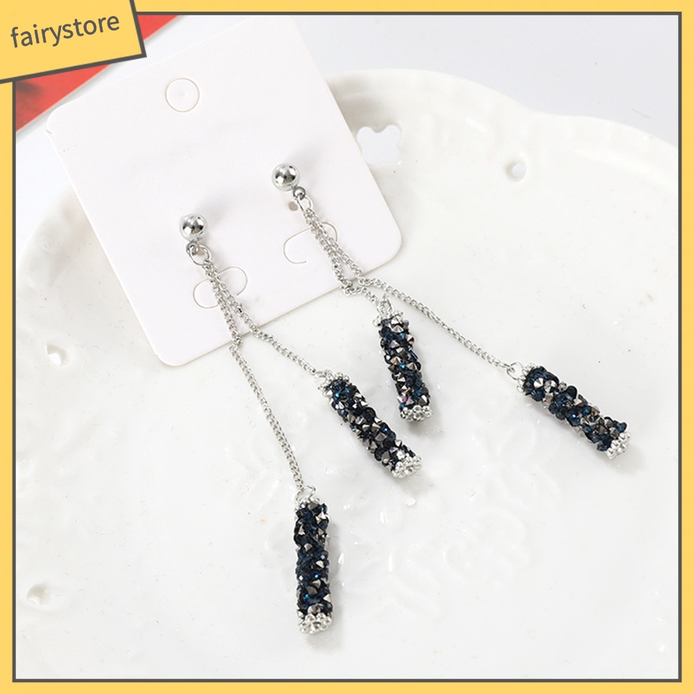 Bông Tai Hình Chữ Nhật Đính Đá Phối Tua Rua Sang Trọng Cho Nữ