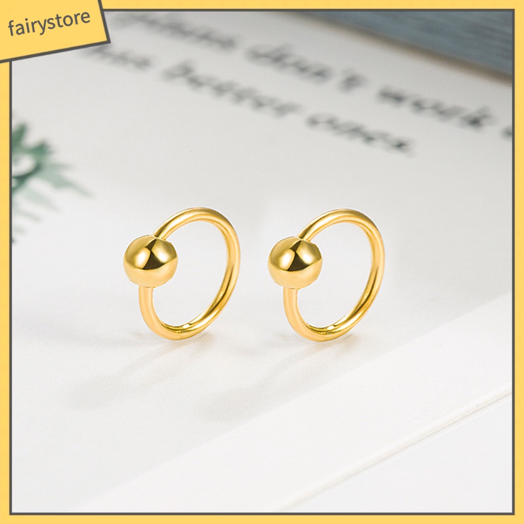 Set 2 Khuyên Tai Tròn Rỗng Đính Bóng Lông Thiết Kế Hình Học Mặc Hàng Ngày