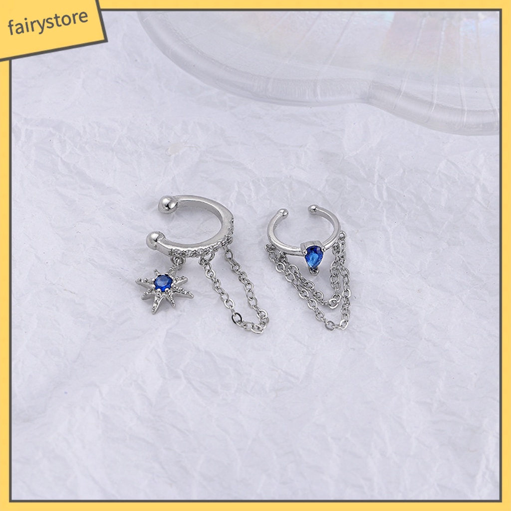 [FRO] 1 Bông Tai Dạng Kẹp Hình Học Ngôi Sao Đính Đá Zircon Phong Cách Hàn Quốc Cho Tiệc Cưới