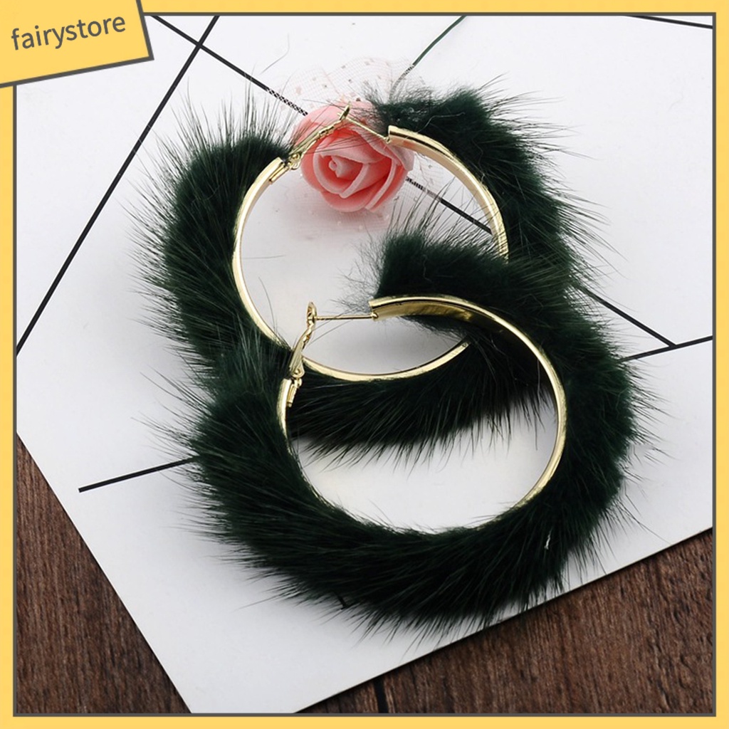 1 Đôi Bông Tai Hình Tròn Phủ Lông Thích Hợp Sử Dụng Hàng Ngày