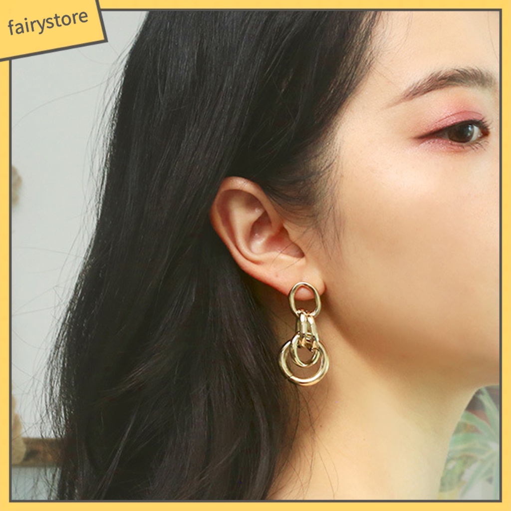 1 Đôi Bông Tai Tròn Bằng Kim Loại Phong Cách Vintage Dành Cho Nữ