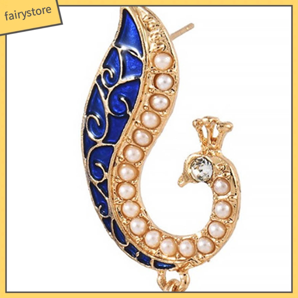 1 Đôi Bông Tai Hình Chim Công Đính Ngọc Trai Nhân Tạo Dành Cho Nữ