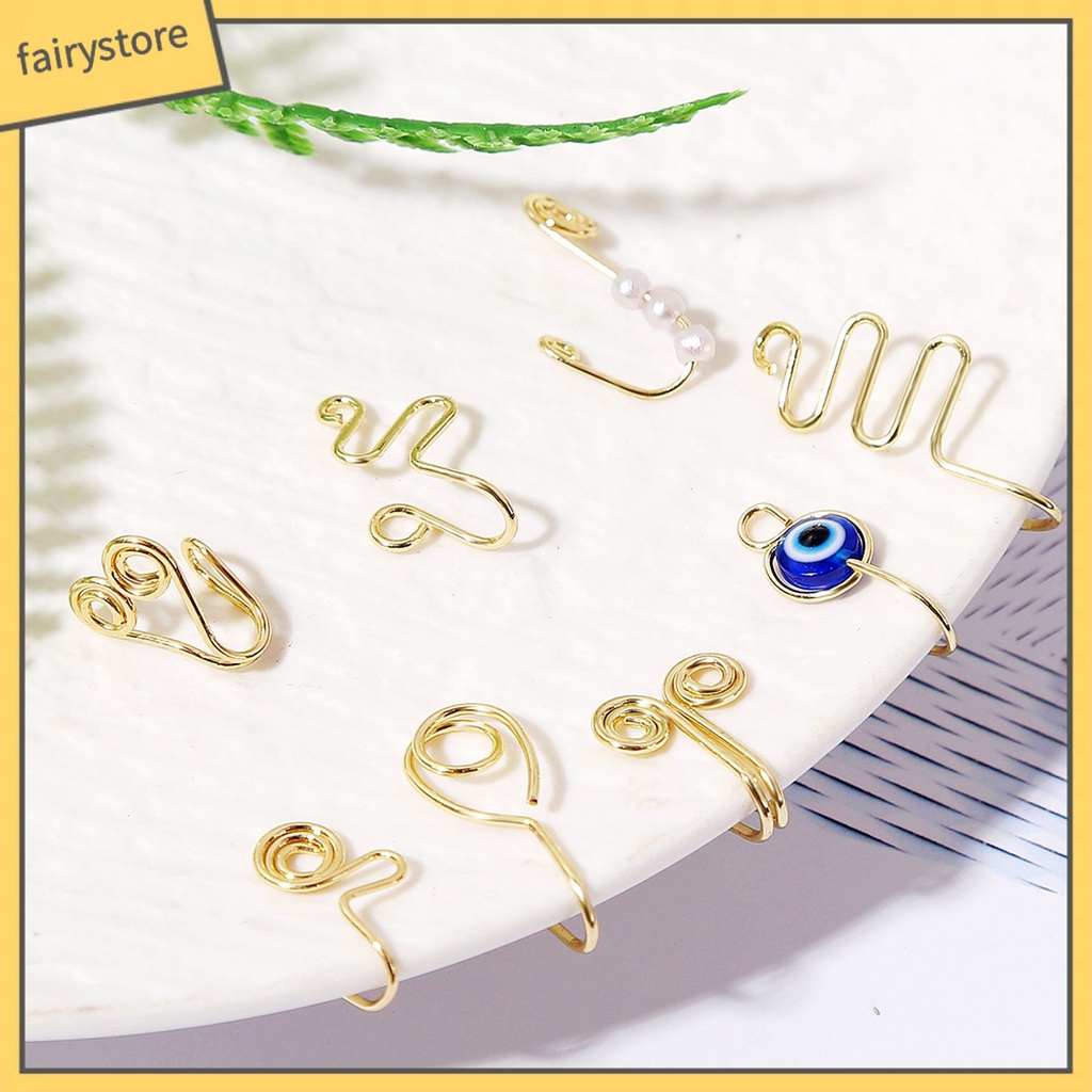 [FRO] Set 9 / 12 Khuyên Mũi Hợp Kim Đính Ngọc Trai Nhân Tạo Không Cần Xỏ Lỗ Phong Cách Retro Cho Nữ