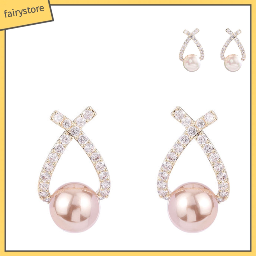 Bông Tai Hình Chữ Thập Đính Đá Trọng Lượng Nhẹ Lâu Trôi Dành Cho Nữ