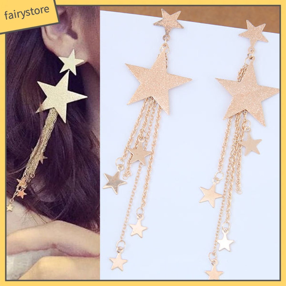 Bông Tai Ngôi Sao Năm Cánh Dáng Dài Tua Rua Thời Trang Cho Nữ